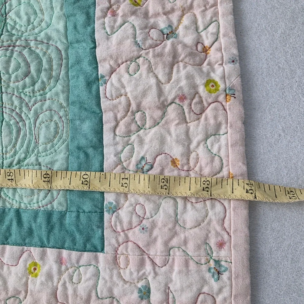 Handmade Owl Star Patchwork Baby Quilt Pink Mint Green 39x54 Nursery Blanket